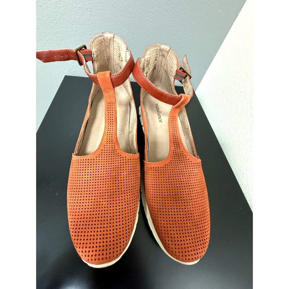 Sundance Mam'zelle Orange Perforated Suede T-Strap‎ Ankle Flat Sneaker Shoes 10